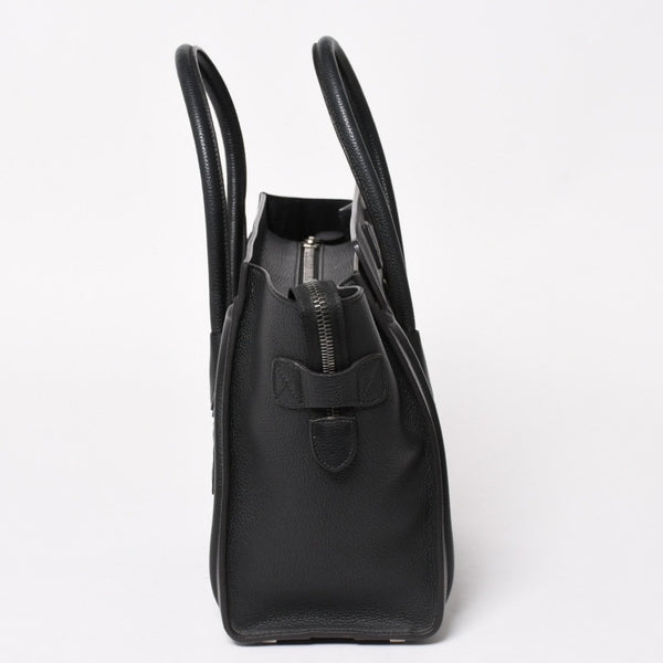 極美品 CELINE セリーヌ ラゲージマイクロショッパー ショルダーバッグ ハンドバッグ フィービー期 ブラック カーフスキン シルバー金具 廃盤 中古 4a003454
