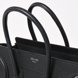 極美品 CELINE セリーヌ ラゲージマイクロショッパー ショルダーバッグ ハンドバッグ フィービー期 ブラック カーフスキン シルバー金具 廃盤 中古 4a003454