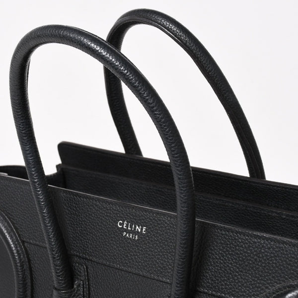 極美品 CELINE セリーヌ ラゲージマイクロショッパー ショルダーバッグ ハンドバッグ フィービー期 ブラック カーフスキン シルバー金具 廃盤 中古 4a003454