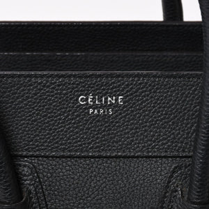極美品 CELINE セリーヌ ラゲージマイクロショッパー ショルダーバッグ ハンドバッグ フィービー期 ブラック カーフスキン シルバー金具 廃盤 中古 4a003454