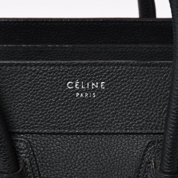 極美品 CELINE セリーヌ ラゲージマイクロショッパー ショルダーバッグ ハンドバッグ フィービー期 ブラック カーフスキン シルバー金具 廃盤 中古 4a003454