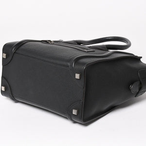 極美品 CELINE セリーヌ ラゲージマイクロショッパー ショルダーバッグ ハンドバッグ フィービー期 ブラック カーフスキン シルバー金具 廃盤 中古 4a003454
