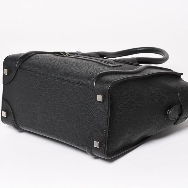 極美品 CELINE セリーヌ ラゲージマイクロショッパー ショルダーバッグ ハンドバッグ フィービー期 ブラック カーフスキン シルバー金具 廃盤 中古 4a003454
