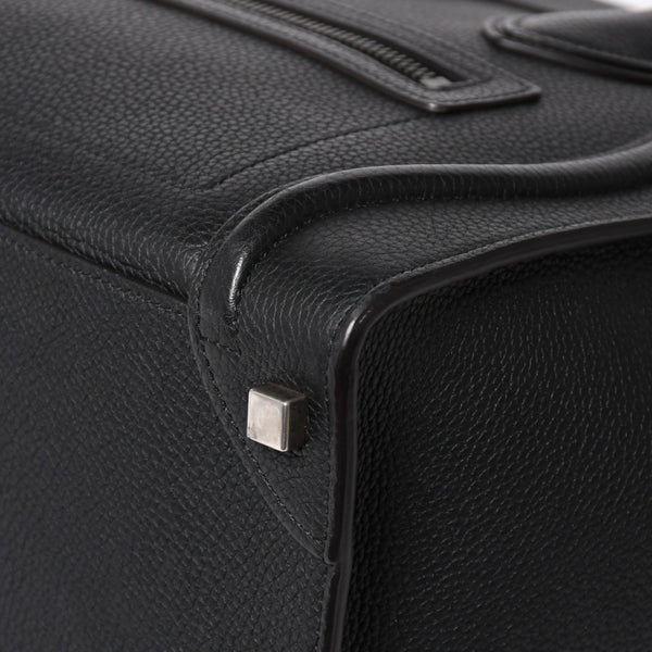 極美品 CELINE セリーヌ ラゲージマイクロショッパー ショルダーバッグ ハンドバッグ フィービー期 ブラック カーフスキン シルバー金具 廃盤 中古 4a003454