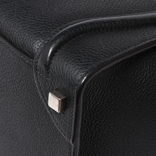極美品 CELINE セリーヌ ラゲージマイクロショッパー ショルダーバッグ ハンドバッグ フィービー期 ブラック カーフスキン シルバー金具 廃盤 中古 4a003454
