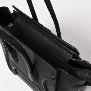 極美品 CELINE セリーヌ ラゲージマイクロショッパー ショルダーバッグ ハンドバッグ フィービー期 ブラック カーフスキン シルバー金具 廃盤 中古 4a003454