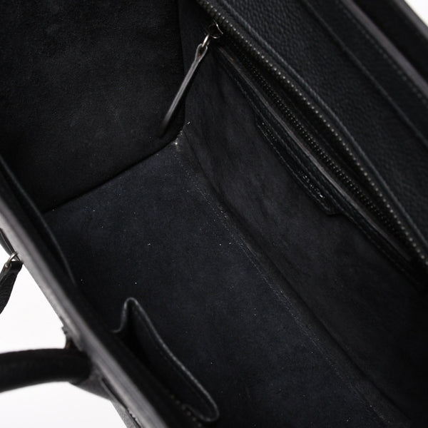 極美品 CELINE セリーヌ ラゲージマイクロショッパー ショルダーバッグ ハンドバッグ フィービー期 ブラック カーフスキン シルバー金具 廃盤 中古 4a003454