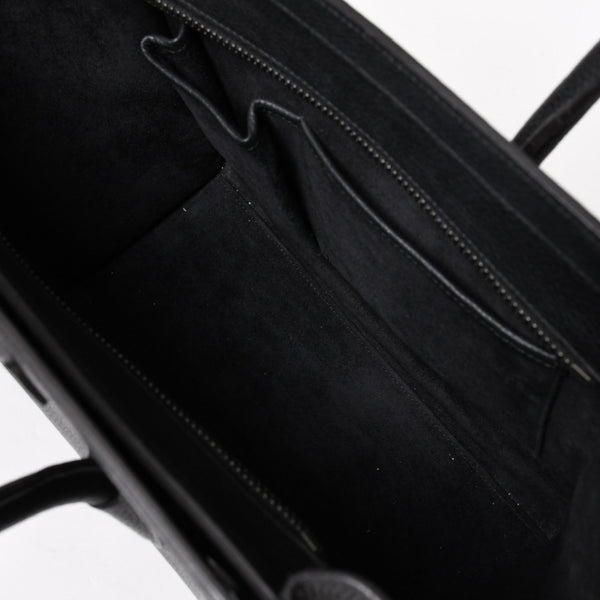 極美品 CELINE セリーヌ ラゲージマイクロショッパー ショルダーバッグ ハンドバッグ フィービー期 ブラック カーフスキン シルバー金具 廃盤 中古 4a003454