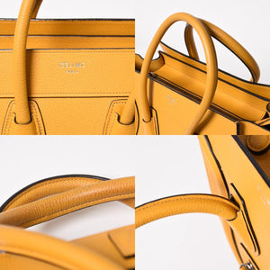 極美品 CELINE セリーヌ ラゲージマイクロショッパー ショルダーバッグ ハンドバッグ フィービー期 イエロー カーフスキン スエード シルバー金具 廃盤 中古 4a003452