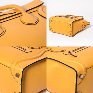 極美品 CELINE セリーヌ ラゲージマイクロショッパー ショルダーバッグ ハンドバッグ フィービー期 イエロー カーフスキン スエード シルバー金具 廃盤 中古 4a003452