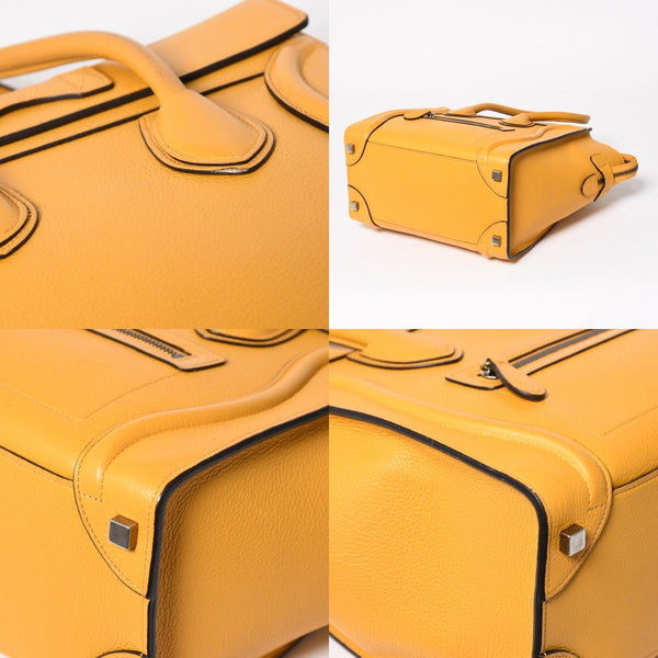 極美品 CELINE セリーヌ ラゲージマイクロショッパー ショルダーバッグ ハンドバッグ フィービー期 イエロー カーフスキン スエード シルバー金具 廃盤 中古 4a003452