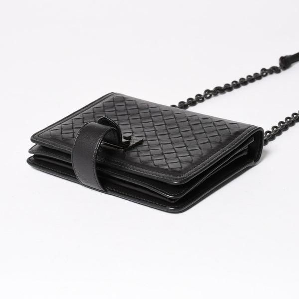 BOTTEGA VENETA ボッテガヴェネタ イントレチャート ショルダーバッグ チェーンショルダーバッグ WS13615 ブラック 美品 中古 4a003455