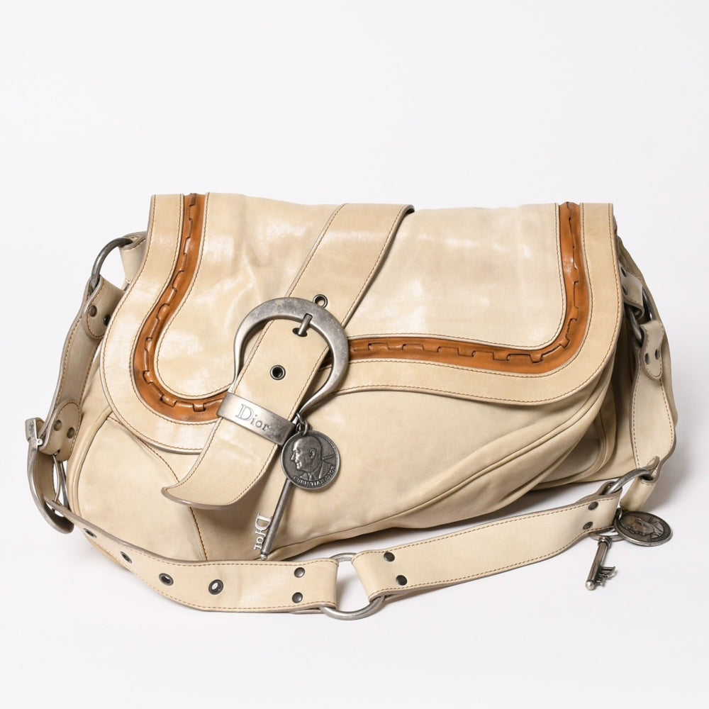 Christian Dior Gaucho Saddle Bag Shoulder Bag 05-MA-0066 Galliano Period 2006SS Leather Beige Good Condition Used 4a003549