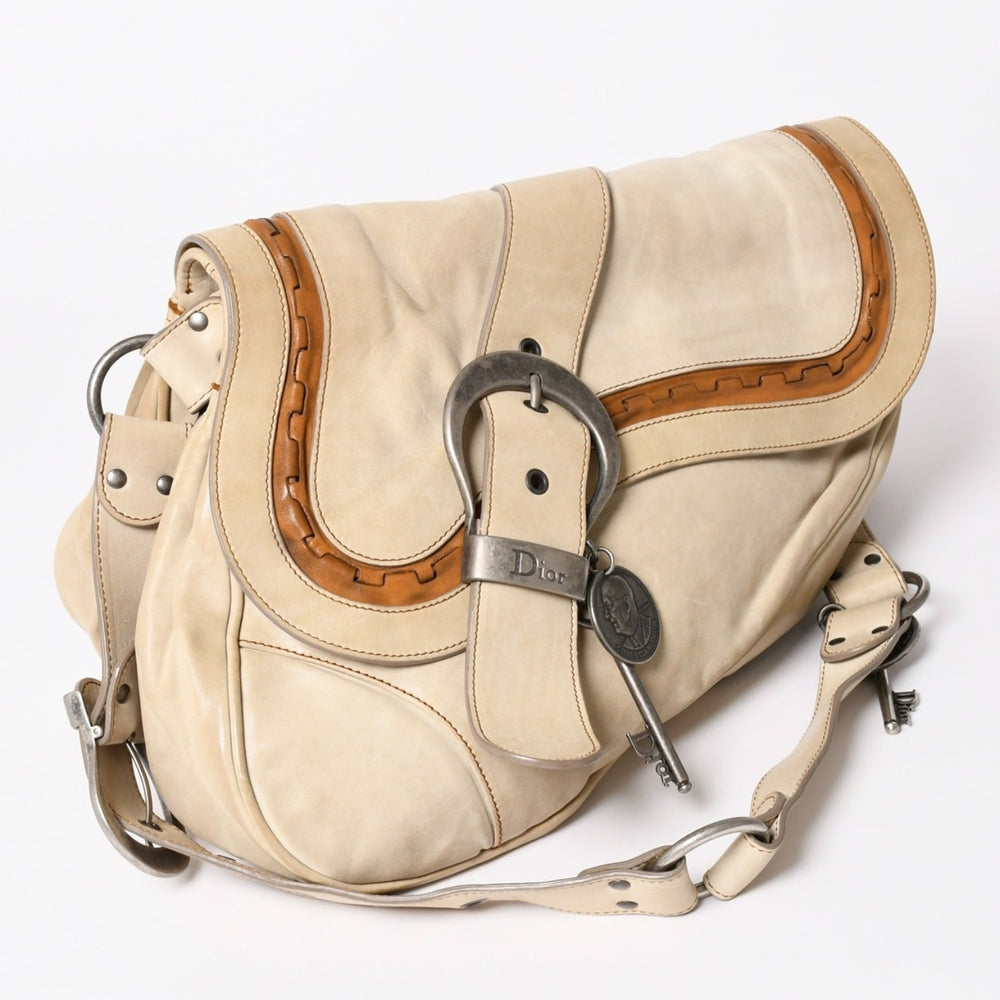 Christian Dior Gaucho Saddle Bag Shoulder Bag 05-MA-0066 Galliano Period 2006SS Leather Beige Good Condition Used 4a003549