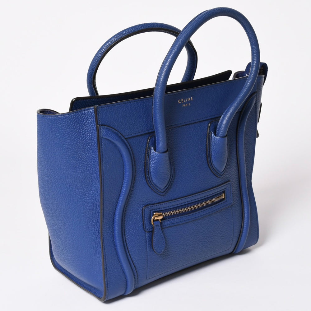 CELINE Luggage Micro Shopper Shoulder Bag Handbag Phoebe Period Out of Print Indigo Blue Calfskin Suede Gold Hardware Good Condition Used 4a003459