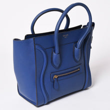 Load image into Gallery viewer, CELINE セリーヌ ラゲージマイクロショッパー ショルダーバッグ ハンドバッグ フィービー期 廃盤 インディゴブルー カーフスキン スエード ゴールド金具 美品 中古 4a003459