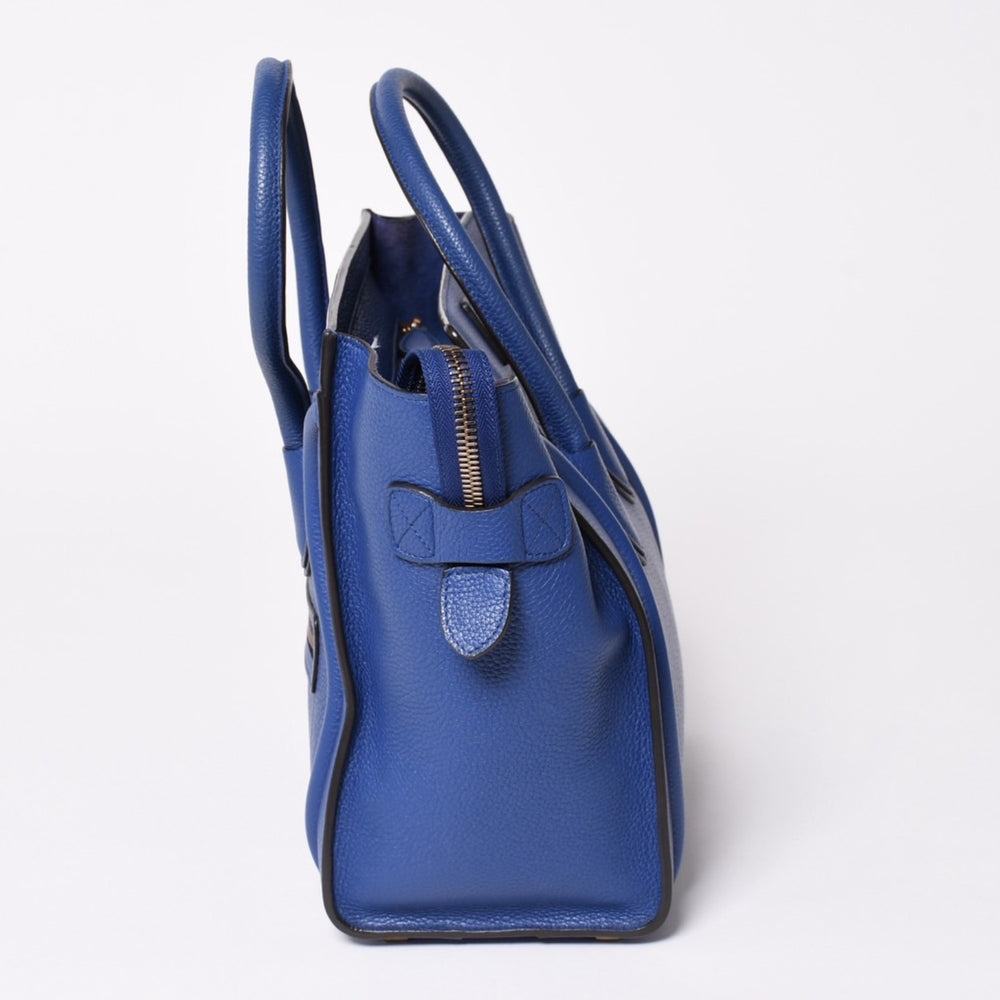 CELINE Luggage Micro Shopper Shoulder Bag Handbag Phoebe Period Out of Print Indigo Blue Calfskin Suede Gold Hardware Good Condition Used 4a003459