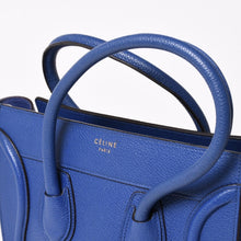Load image into Gallery viewer, CELINE セリーヌ ラゲージマイクロショッパー ショルダーバッグ ハンドバッグ フィービー期 廃盤 インディゴブルー カーフスキン スエード ゴールド金具 美品 中古 4a003459