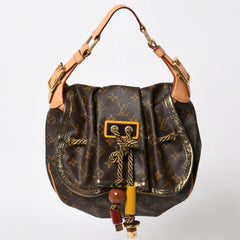 LOUIS VUITTON Monogram Kalahari PM Handbag M97016 Monogram Canvas Tanned Leather Drawstring Metal Charm Good Condition Used 4a003468