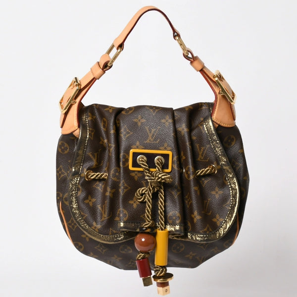 LOUIS VUITTON Monogram Kalahari PM Handbag M97016 Monogram Canvas Tanned Leather Drawstring Metal Charm Good Condition Used 4a003468
