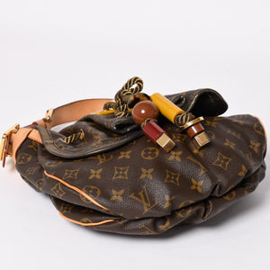 LOUIS VUITTON Monogram Kalahari PM Handbag M97016 Monogram Canvas Tanned Leather Drawstring Metal Charm Good Condition Used 4a003468