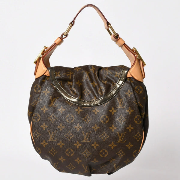 LOUIS VUITTON Monogram Kalahari PM Handbag M97016 Monogram Canvas Tanned Leather Drawstring Metal Charm Good Condition Used 4a003468