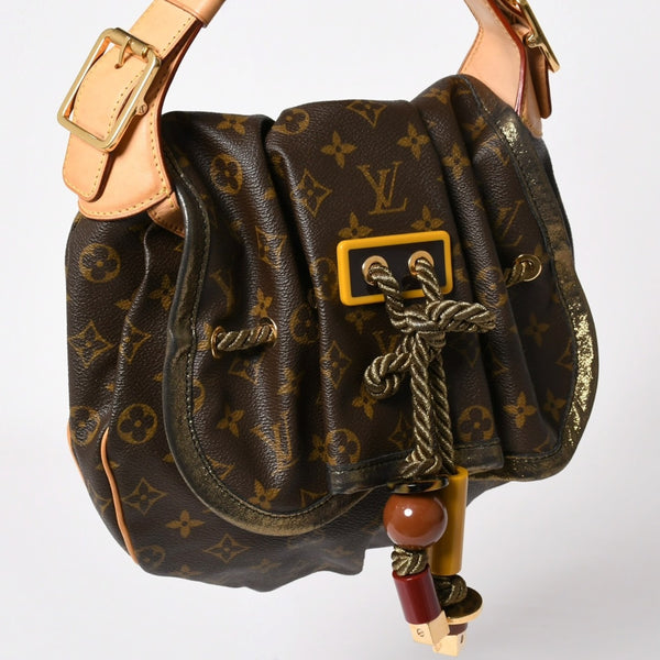LOUIS VUITTON Monogram Kalahari PM Handbag M97016 Monogram Canvas Tanned Leather Drawstring Metal Charm Good Condition Used 4a003468