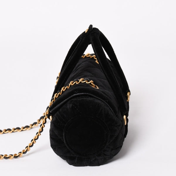 極美品 CHANEL シャネル マトラッセ ベルベット ミニボーリング2wayバッグ ランダム番台 ベルベット レザー ブラック ゴールド金具 中古 4a003656