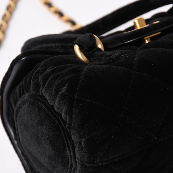 極美品 CHANEL シャネル マトラッセ ベルベット ミニボーリング2wayバッグ ランダム番台 ベルベット レザー ブラック ゴールド金具 中古 4a003656