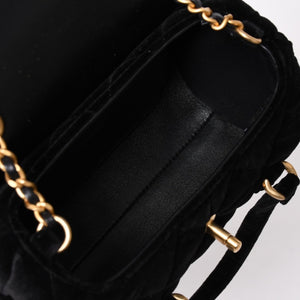 極美品 CHANEL シャネル マトラッセ ベルベット ミニボーリング2wayバッグ ランダム番台 ベルベット レザー ブラック ゴールド金具 中古 4a003656
