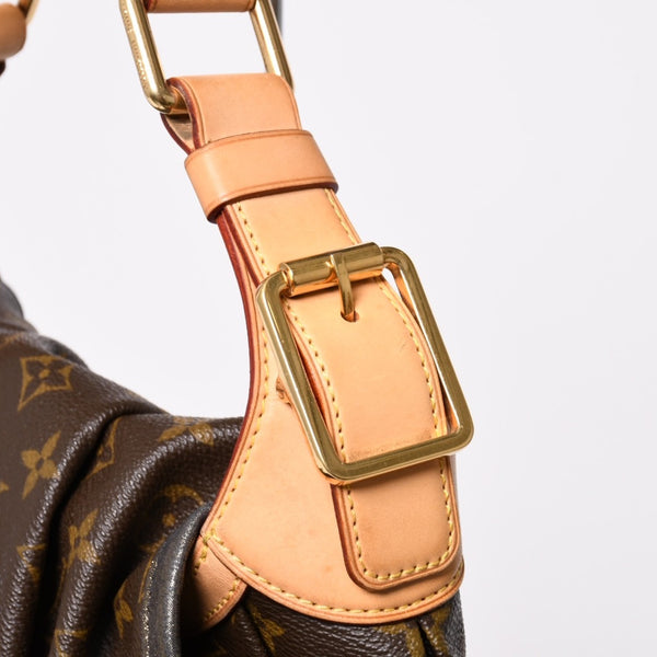 LOUIS VUITTON Monogram Kalahari PM Handbag M97016 Monogram Canvas Tanned Leather Drawstring Metal Charm Good Condition Used 4a003468