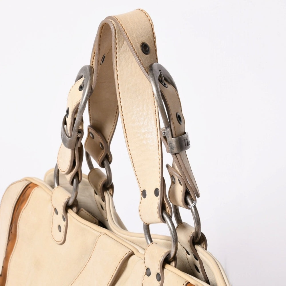 Christian Dior クリスチャンディオール ガウチョサドルトートバッグ ショルダーバッグ 08-MA-0046 ガリアーノ期 2006SS レザー ベージュ 美品 中古 4a003501