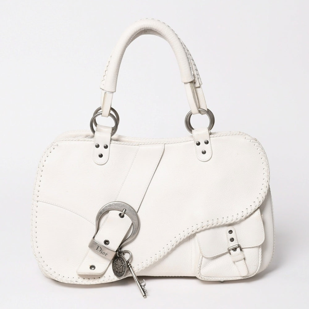 Christian Dior Gaucho Shoulder Bag WS28600 Galliano Period Saddle Bag 2006SS White 05-MA-0016 Silver Hardware Good Condition Used 4a003471