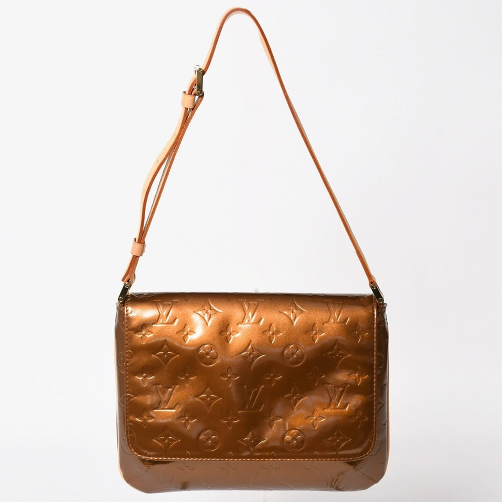 LOUIS VUITTON ルイヴィトン モノグラムヴェルニ トンプソンストリート ショルダーバッグ M91124 ブロンズ ブラウン エナメル GA0040 ゴールド金具 良品 中古 4a003474