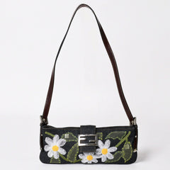 極美品 FENDI フェンディ マンマバケット フラワー デニム Shoulder Bag ショルダーバッグ ネイビー 中古 4a003652