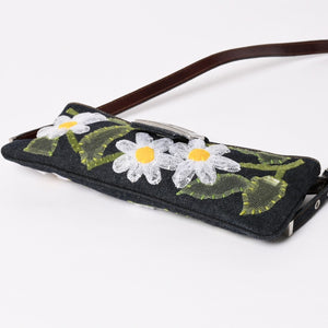極美品 FENDI フェンディ マンマバケット フラワー デニム Shoulder Bag ショルダーバッグ ネイビー 中古 4a003652