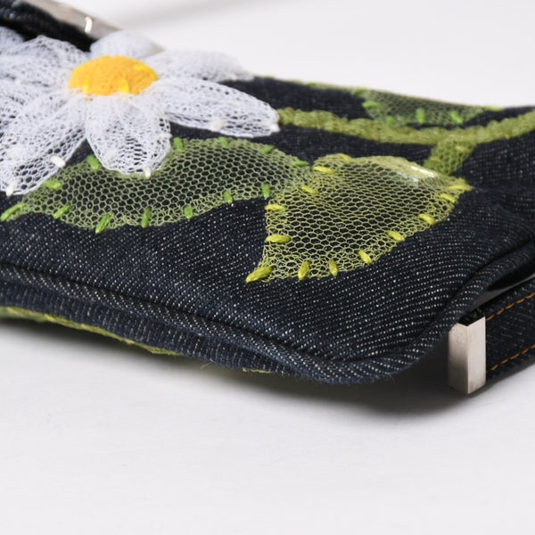 極美品 FENDI フェンディ マンマバケット フラワー デニム Shoulder Bag ショルダーバッグ ネイビー 中古 4a003652