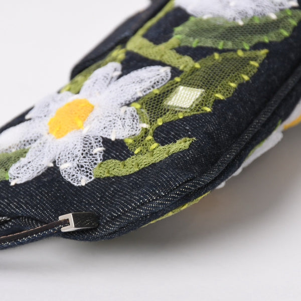 極美品 FENDI フェンディ マンマバケット フラワー デニム Shoulder Bag ショルダーバッグ ネイビー 中古 4a003652