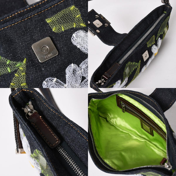 極美品 FENDI フェンディ マンマバケット フラワー デニム Shoulder Bag ショルダーバッグ ネイビー 中古 4a003652
