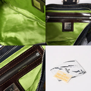 極美品 FENDI フェンディ マンマバケット フラワー デニム Shoulder Bag ショルダーバッグ ネイビー 中古 4a003652