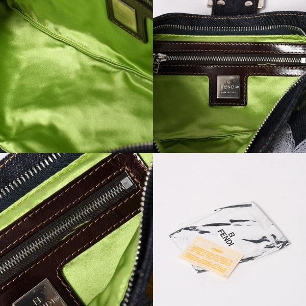 極美品 FENDI フェンディ マンマバケット フラワー デニム Shoulder Bag ショルダーバッグ ネイビー 中古 4a003652