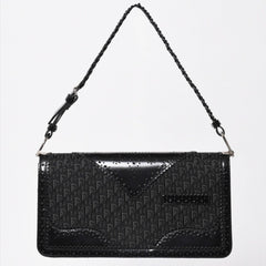 極美品 Christian Dior クリスチャンディオール ジャガード トロッター柄ワンショルダーバッグ 02-MA-0024 コットンキャンバス レザー 中古 4a003557