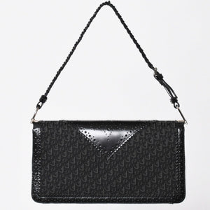 極美品 Christian Dior クリスチャンディオール ジャガード トロッター柄ワンショルダーバッグ 02-MA-0024 コットンキャンバス レザー 中古 4a003557
