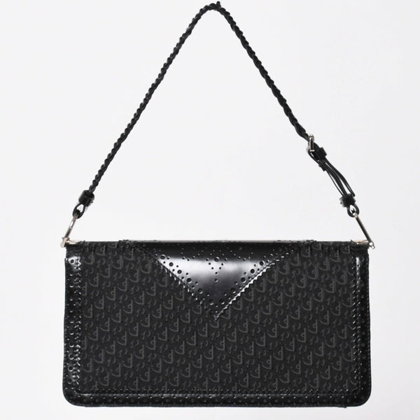 極美品 Christian Dior クリスチャンディオール ジャガード トロッター柄ワンショルダーバッグ 02-MA-0024 コットンキャンバス レザー 中古 4a003557