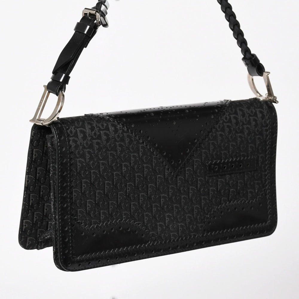 Very Good Condition Christian Dior Jacquard Trotter Pattern One Shoulder Bag 02-MA-0024 Cotton Canvas Leather Used 4a003557
