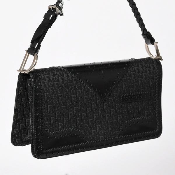 極美品 Christian Dior クリスチャンディオール ジャガード トロッター柄ワンショルダーバッグ 02-MA-0024 コットンキャンバス レザー 中古 4a003557