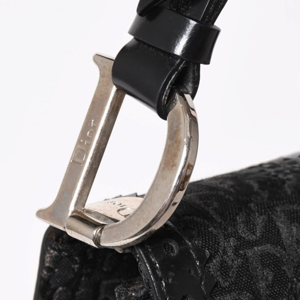 Very Good Condition Christian Dior Jacquard Trotter Pattern One Shoulder Bag 02-MA-0024 Cotton Canvas Leather Used 4a003557