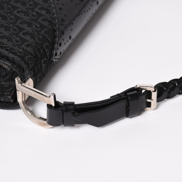 極美品 Christian Dior クリスチャンディオール ジャガード トロッター柄ワンショルダーバッグ 02-MA-0024 コットンキャンバス レザー 中古 4a003557