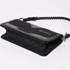 極美品 Christian Dior クリスチャンディオール ジャガード トロッター柄ワンショルダーバッグ 02-MA-0024 コットンキャンバス レザー 中古 4a003557