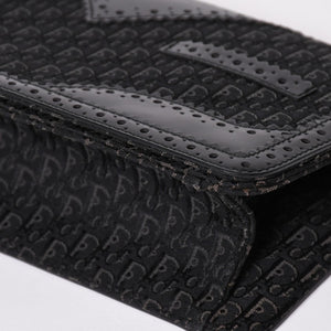 極美品 Christian Dior クリスチャンディオール ジャガード トロッター柄ワンショルダーバッグ 02-MA-0024 コットンキャンバス レザー 中古 4a003557
